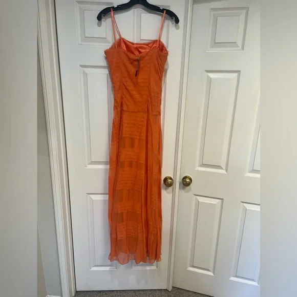 - BCBGMAXAZRIA's‎ Orange Color Ruffles sleeves Maxi formal Night Prom dress…